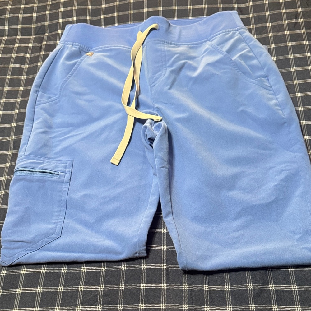 Figs Light Blue Jogger Pants with grey Drawstring